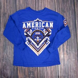 American Fighter Shirt Boys Medium Blue Long Sleeve Athletic Graphic 100% Cotton